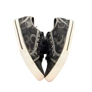 Coach Signature‎ C Monogram Low Top Sneakers Black Grey Canvas Women Size 5 logo